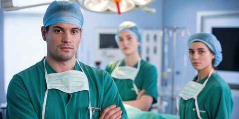 Confident surgical team in operating room ready for complex medical procedures