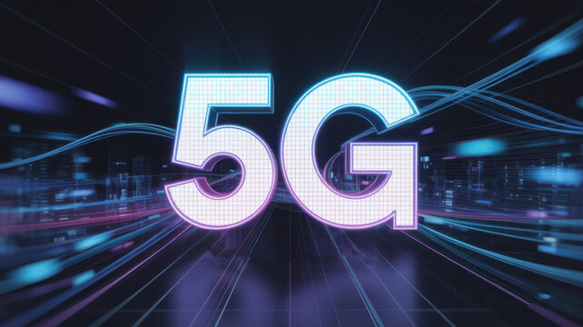 5g technology concept with neon glowing sign and futuristic background, representing the next generation of wireless communication and connectivity