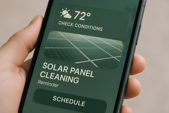 A person using smartphone app that reminder solar panel cleaning