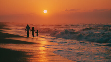 Parents and Children Holding Hands by the Ocean