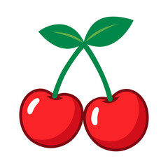 Cherry Fruit Vector Illustration – Fresh Red Cherries with Green Leaves – Minimal Modern Style