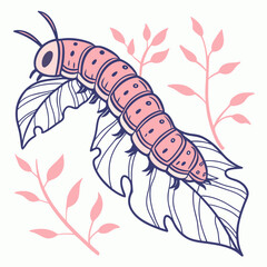 Cute pink caterpillar crawling on a leaf
