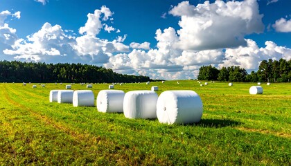 Obraz premium Hay bales wrapped in plastic