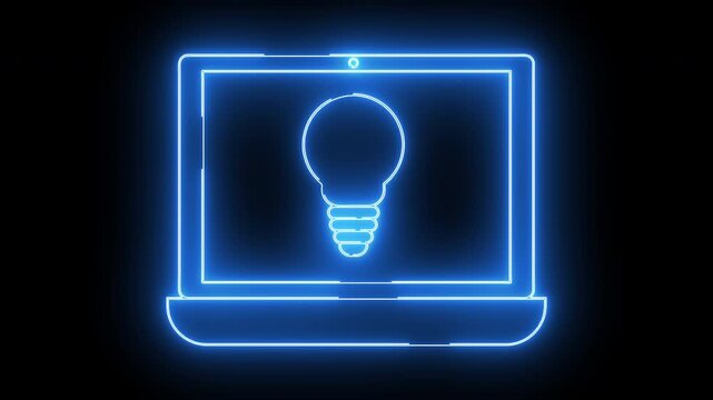laptop icon and light bulb icon with neon effect
