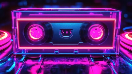 Fototapeta premium Retro Cassette Tape Neon Dreamscape