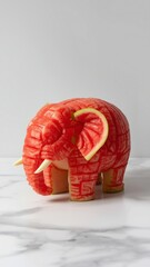 Red watermelon carved into an Asian elephant sculpture