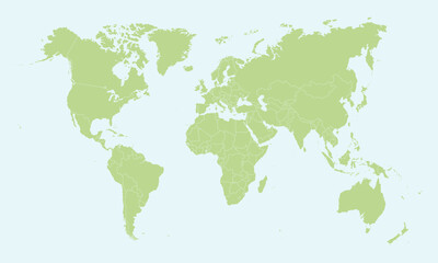 Obraz premium Simple World map. Green outline World map. Vector template for education and infographic.