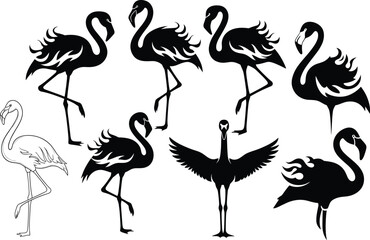 Flamingo silhouette, flaming bird art, tropical wildlife illustration, exotic bird design, flame pattern flamingo, decorative animal graphic, elegant tropical bird artwork