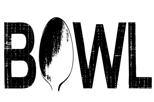 Vector Bold typographic features the word BOWL with a football .