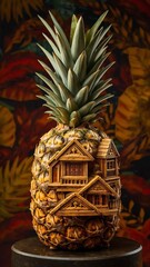 Pineapple carved into a traditional Balinese house
