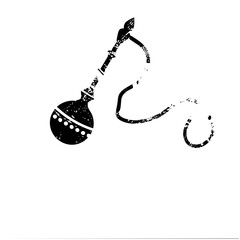 Vector Black silhouette of a traditional hookah with a winding hose.