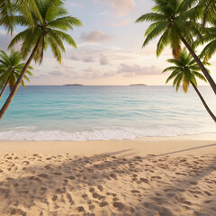 Obraz premium Tropical beach with palm trees and a turquoise ocean