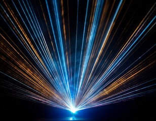 stage lights beams of light from the spotlights on the stage light display laser show isolated on a black background with projector illumination