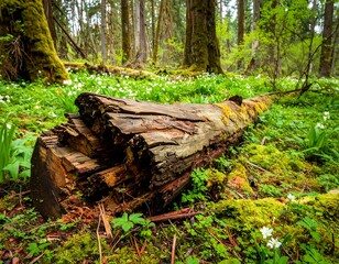 Obraz premium Fallen log in a spring forest