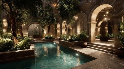 Luxurious Tuscan villa with a glimmering blue pool and lush greenery