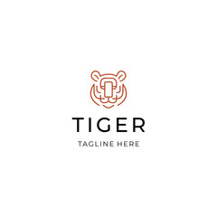 Geometric tiger head logo design. simple animal icon illustration vector