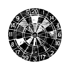 Vector Distressed dartboard with numbered segments.