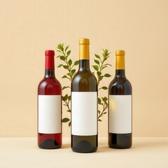 Obraz premium Elegant Arrangement of Three Wine Bottles with Blank Labels