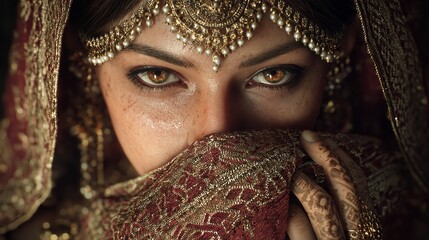 Elegant eyes of a woman veiled in traditional dress, capturing beauty.