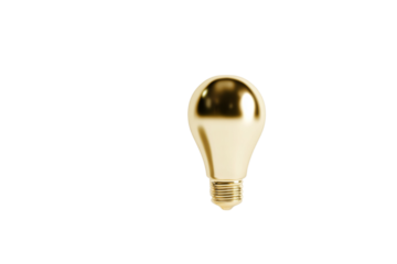 A gold light bulb is sitting on a white background