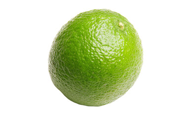A lime is sitting on a white background