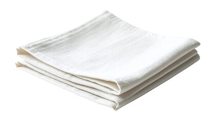 Folded White Linen Napkins Isolated on White Background