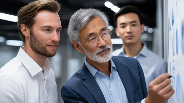 Collaborative business meeting with professionals discussing data analysis and strategy. Engaged individuals share insights modern office - Powered by Adobe