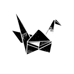 Vector Elegant origami crane in black and white.