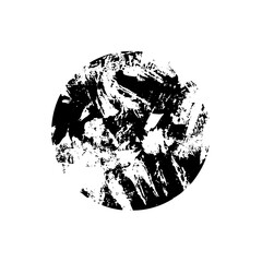Obraz premium Vector Abstract distressed circular emblem with dynamic brushstrokes.