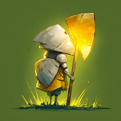 Child with Shield and Axe in Fantasy Style