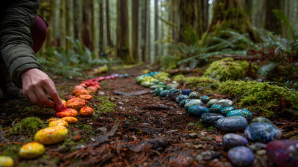 Colorful Rocks in Forest Path