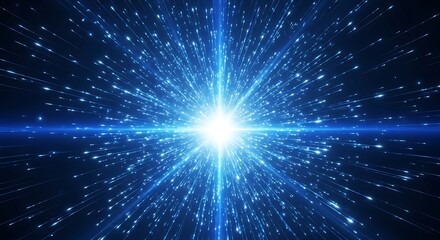 Fototapeta premium Bright blue starburst exploding in deep space