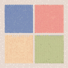 Fototapeta premium Four Color Knitted Fabric Samples on Pink Background