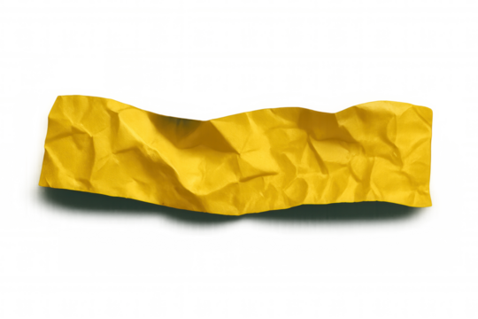 Horizontal crumpled yellow paper banner with transparent background, ideal for adding a touch of grunge to designs