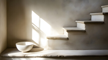 Minimalist Interior Staircase with Bowl and Sunlight