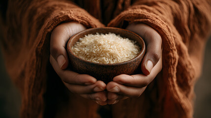 Person Holding Bowl of Rice