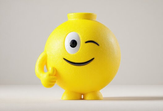 Yellow emoji character, winking eye, thumbs up - Powered by Adobe