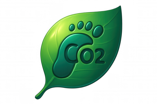 Carbon footprint symbol overlaying green leaf, representing eco-friendly practices and reducing greenhouse gas impact on environment