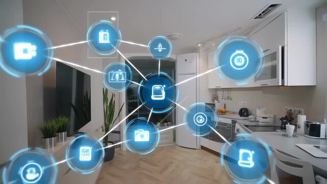 Modern Smart Home Interior with Interactive Interface