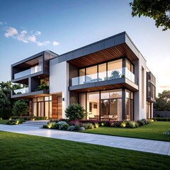 Fototapeta premium Modern house exterior at twilight (1)