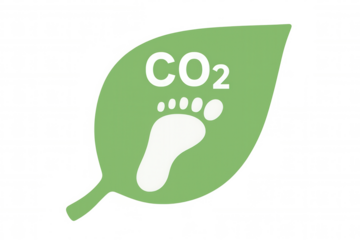 Carbon footprint concept with footprint and co2 text over a green leaf promoting environmental conservation with transparent background