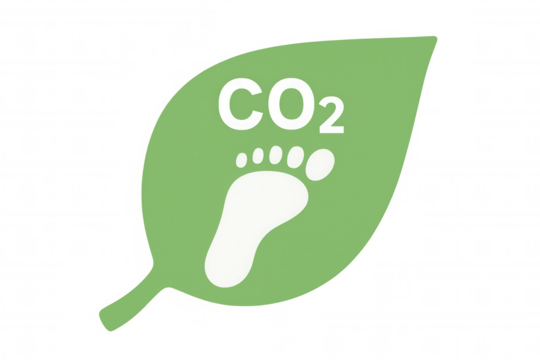 Carbon footprint concept with footprint and co2 text over a green leaf promoting environmental conservation with transparent background - Powered by Adobe
