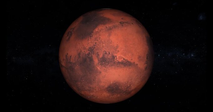 Realistic Mars planet spinning and zooming in space