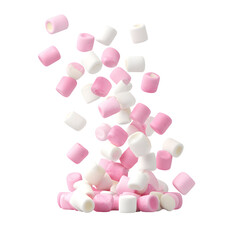 Pink and white marshmallows falling