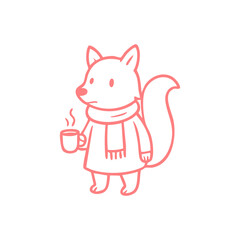 Black line drawing of a small mouse wearing a hat, sitting and holding a fishing rod