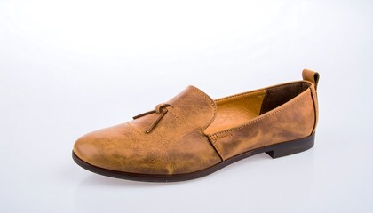 Light brown leather shoe on white background