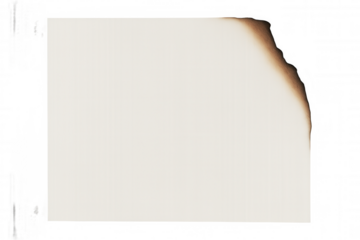 Burning white paper edge revealing torn surface, dark transparent backdrop signaling fragmentation and decay