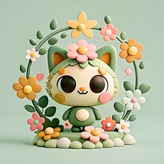 cat on a branch with flowers