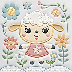 digital illustration of cute animal  with flowers