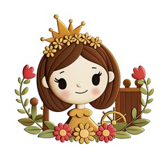 digital illustration of cute animal  with flowers